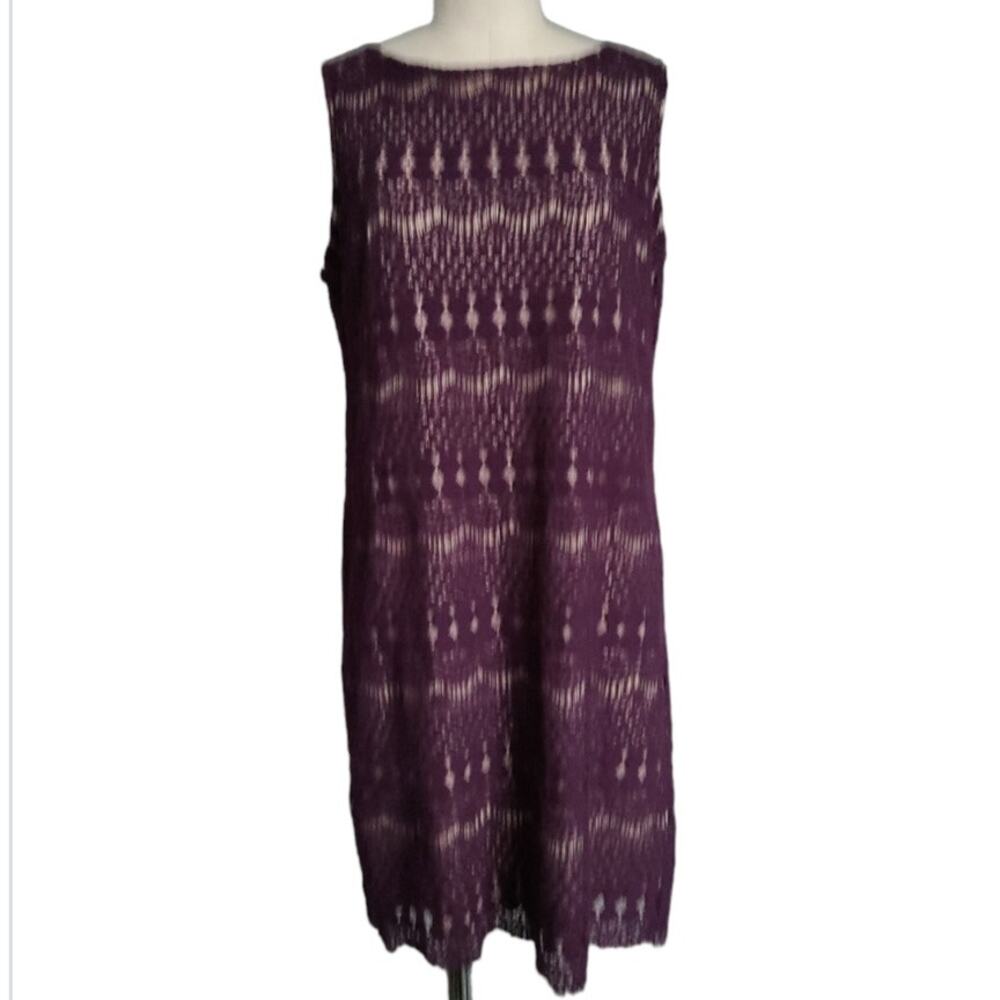 RN Studio Burgundy Crochet Fringe Midi Dress Size 12 Boho Chic Wedding Guest EUC